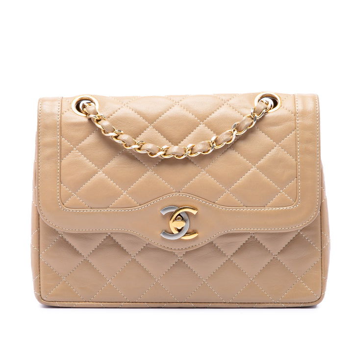 Paris Édition limitée CC Matelassé Double rabat Petit Cuir d'agneau Beige