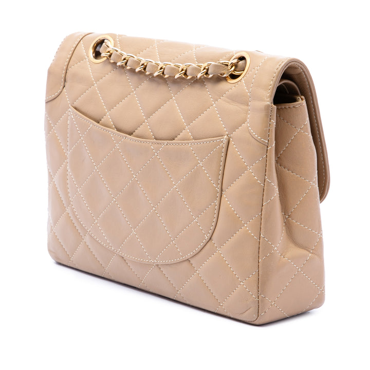 Paris Édition limitée CC Matelassé Double rabat Petit Cuir d'agneau Beige