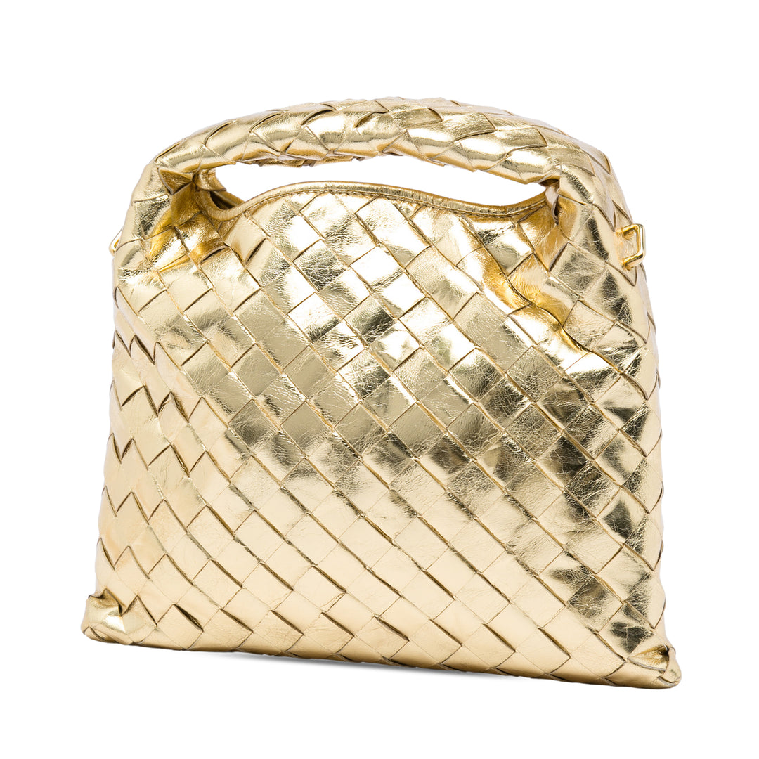 Bottega Veneta Mini Metallic Nappa Intrecciato Hop Sac