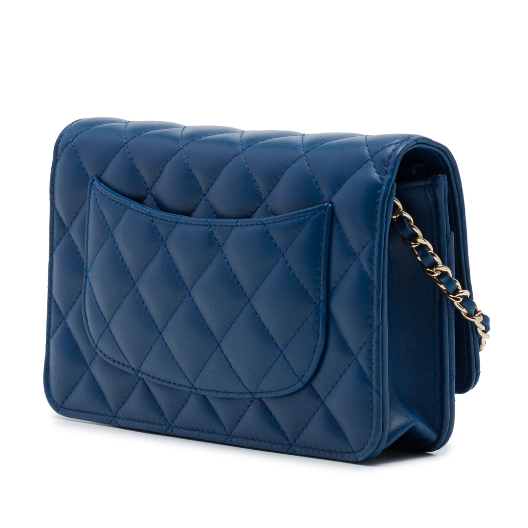 CC Matelassé Wallet on Chain Cuir d'agneau Bleu