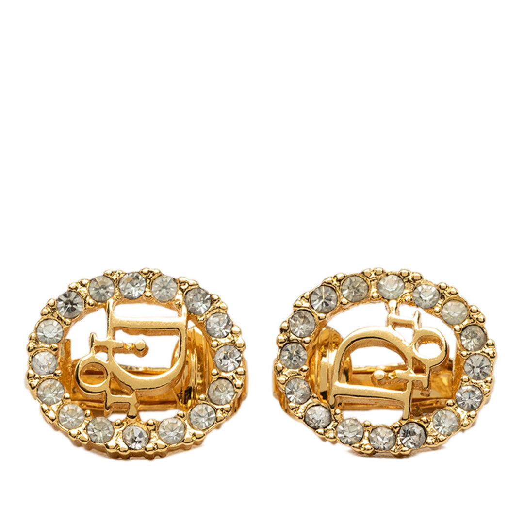 Dior plaqué Strass Logo Clip On Boucles d'oreilles