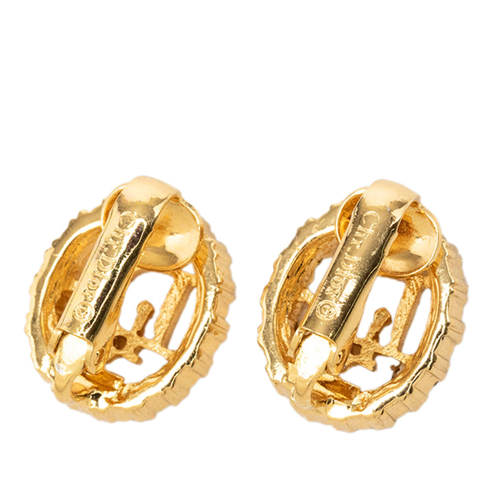 Dior plaqué Strass Logo Clip On Boucles d'oreilles