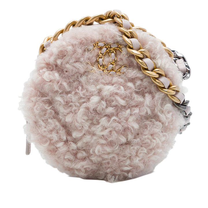 Chanel Pochette Shearling 19 Rond avec chaîne Matière naturelle Rose – vue principale – GABY PARIS