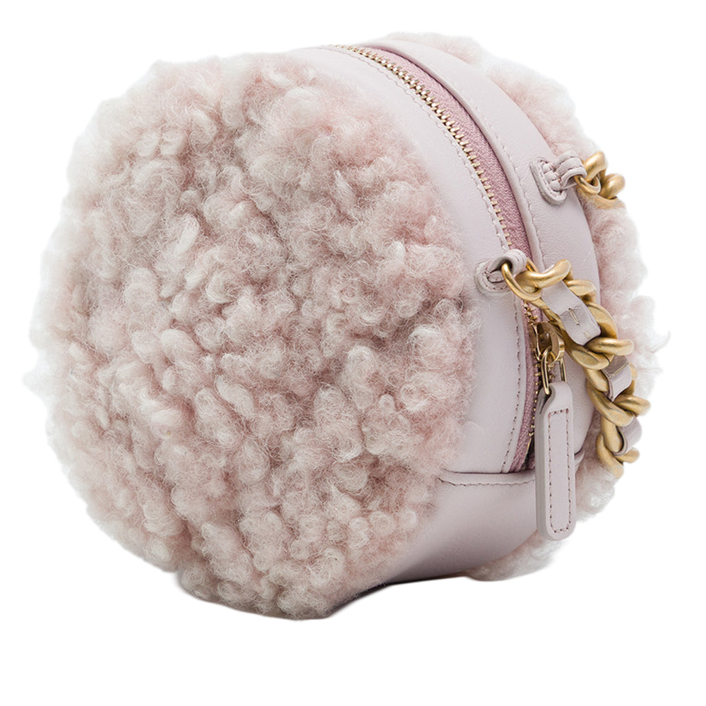 Chanel Pochette Shearling 19 Rond avec chaîne Matière naturelle Rose – vue 2 – GABY PARIS