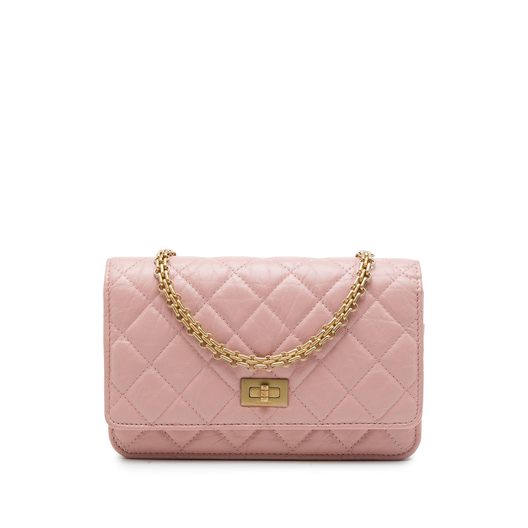 Chanel Matelassé vieilli Reissue 2.55 Wallet on Chain Cuir de veau Rose