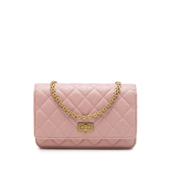Chanel Matelassé vieilli Reissue 2.55 Wallet on Chain Cuir de veau Rose