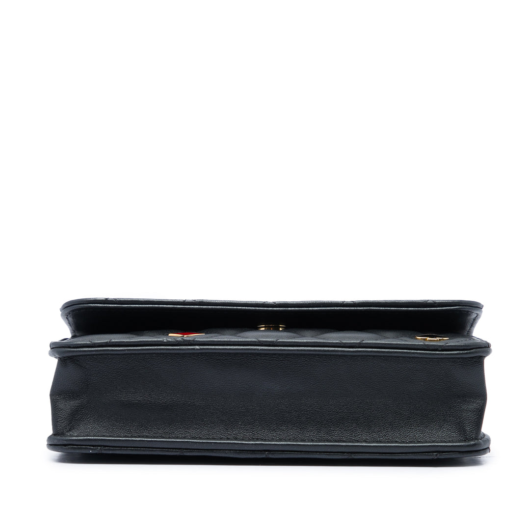 Matelassé Coco Casino Étui téléphone avec chaîne Cuir d'agneau Noir