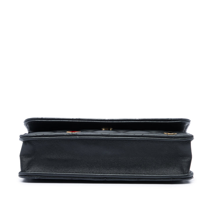 Matelassé Coco Casino Étui téléphone avec chaîne Cuir d'agneau Noir