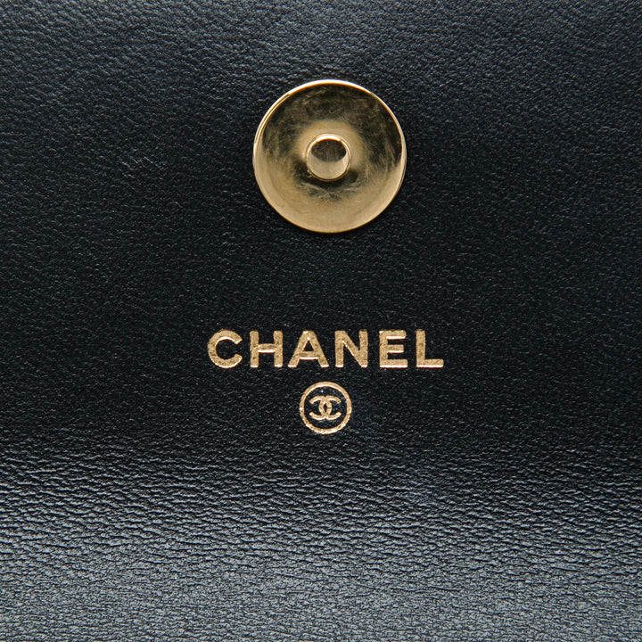 Matelassé Coco Casino Étui téléphone avec chaîne Cuir d'agneau Noir