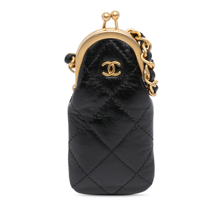 CC Quilted Lambskin Lipstick Case on Chain Black - Gaby Paris