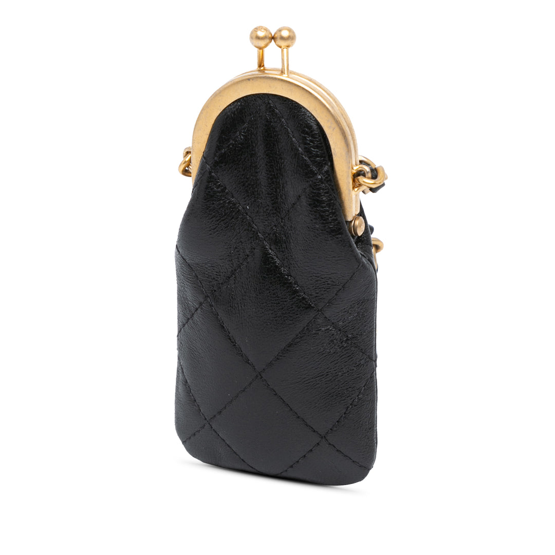 CC Quilted Lambskin Lipstick Case on Chain Black - Gaby Paris