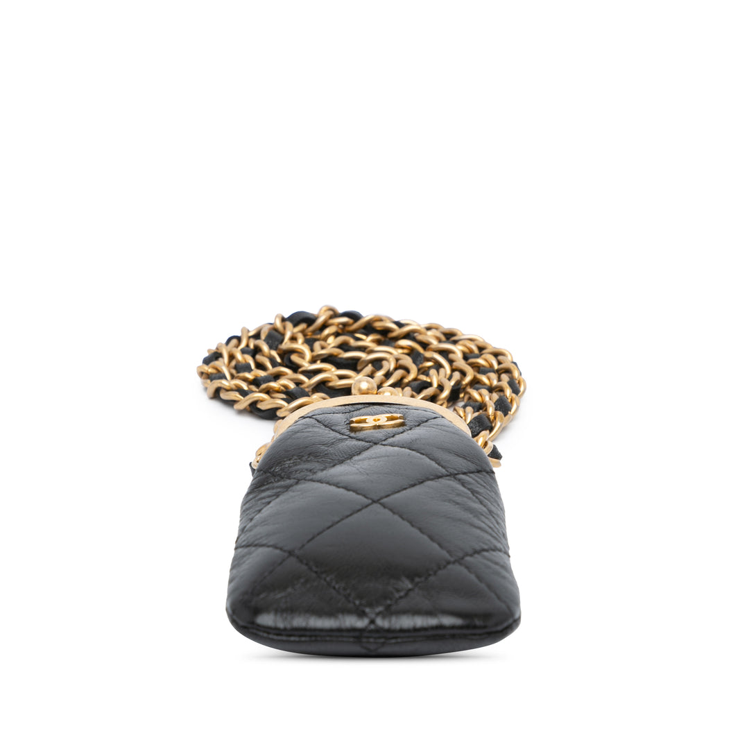 CC Quilted Lambskin Lipstick Case on Chain Black - Gaby Paris