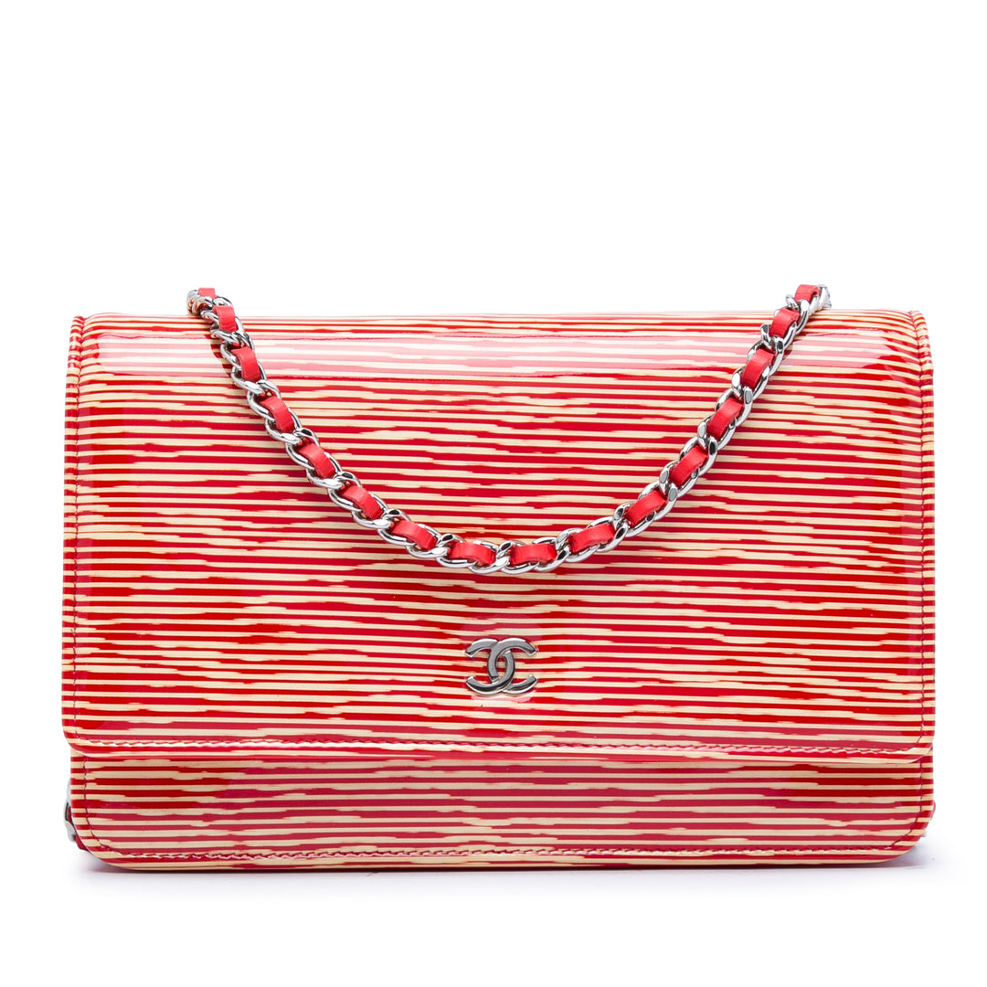 Chanel CC Striped Cuir verni Wallet on Chain