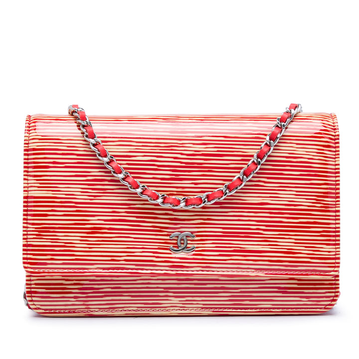 Chanel CC Striped Cuir verni Wallet on Chain