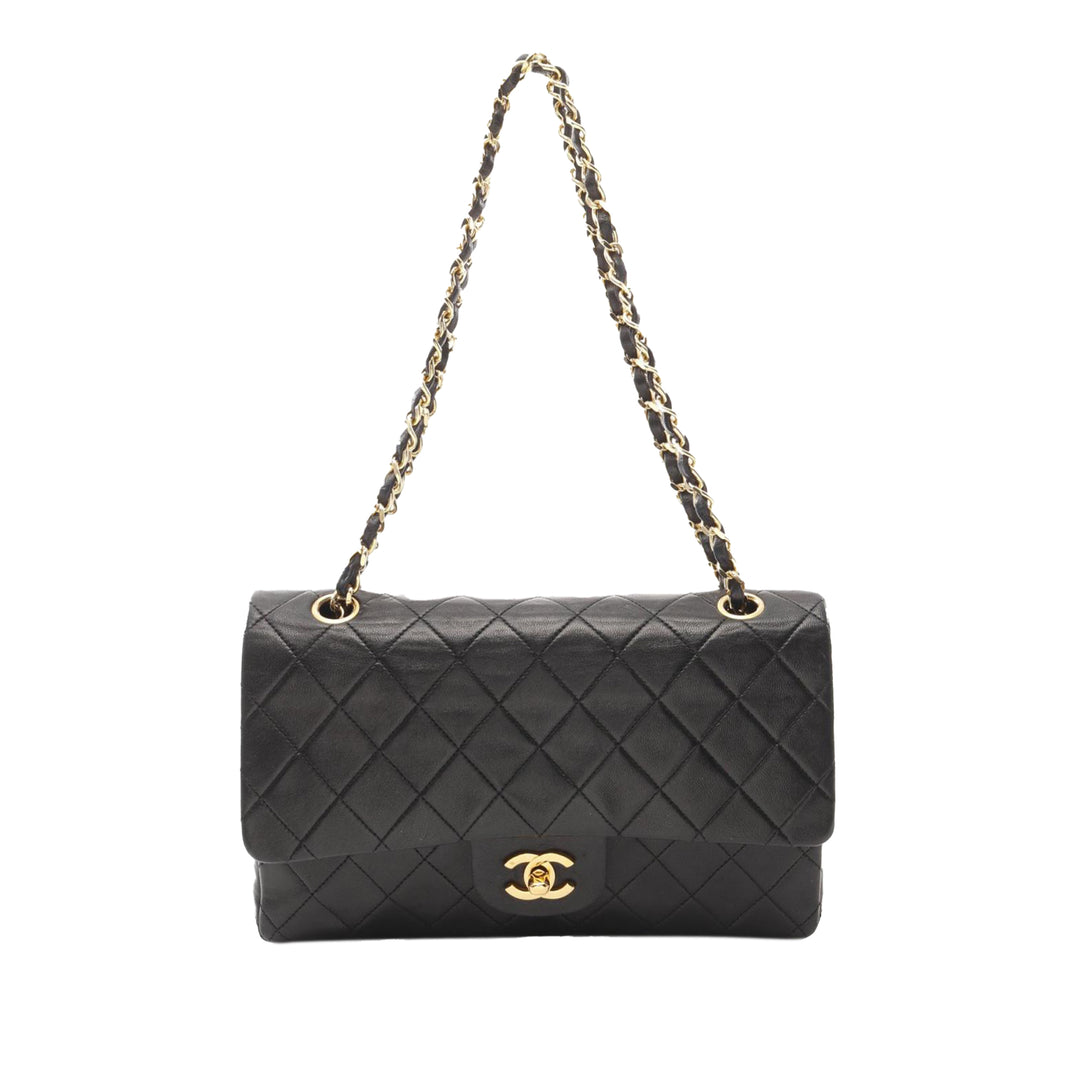 Medium Classic Lambskin Double Flap Black - Gaby Paris