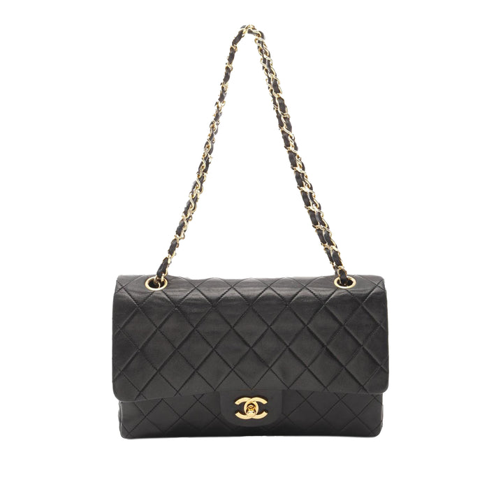 Medium Classic Lambskin Double Flap Black - Gaby Paris