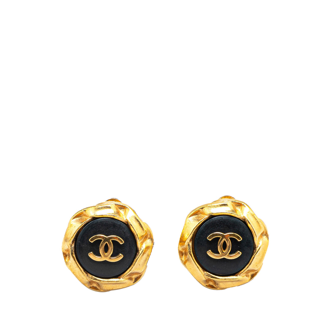 Gold Plated Acrylic CC Button Clip On Earrings Gold - Gaby Paris