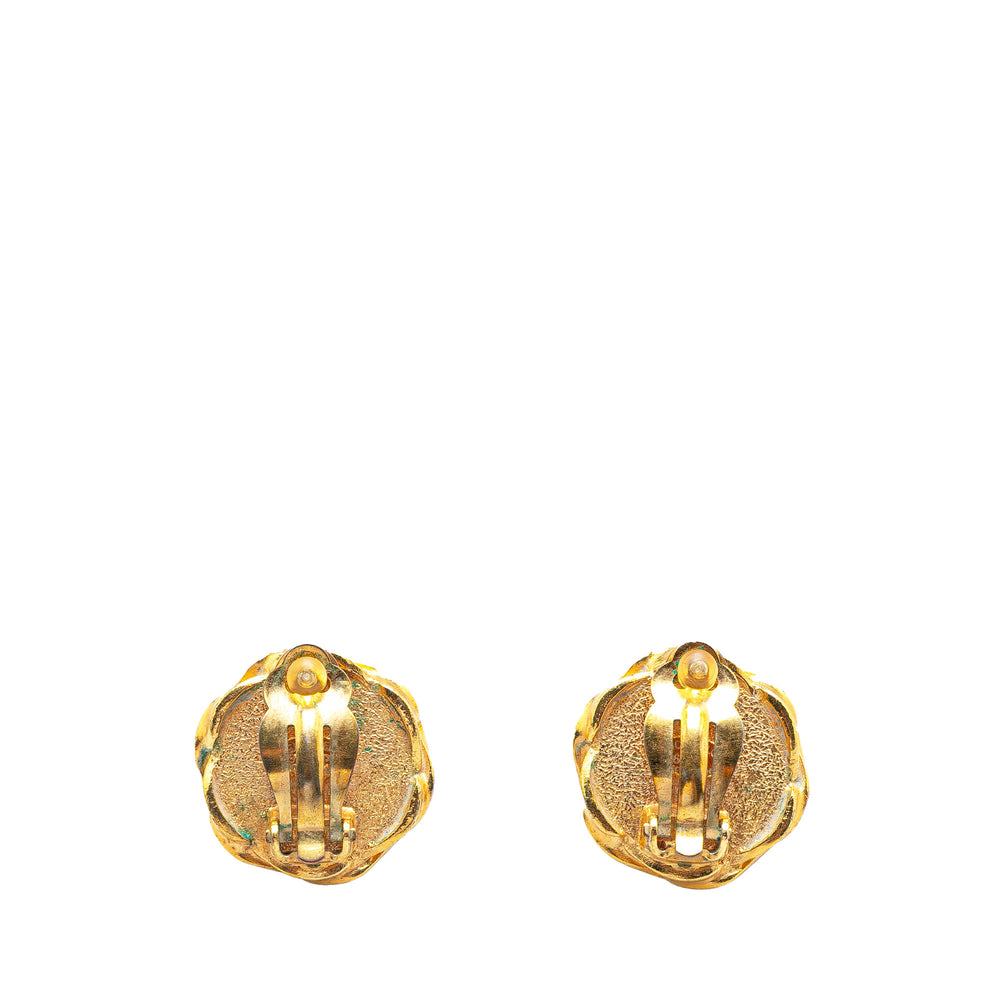 Gold Plated Acrylic CC Button Clip On Earrings Gold - Gaby Paris