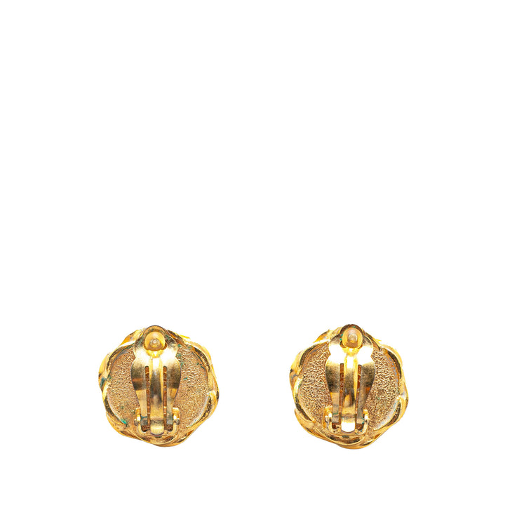 Gold Plated Acrylic CC Button Clip On Earrings Gold - Gaby Paris