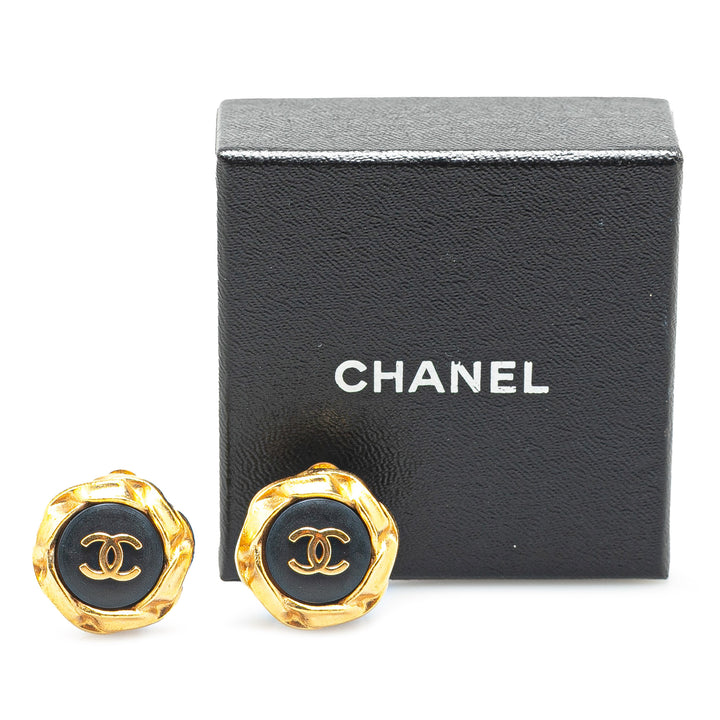 Gold Plated Acrylic CC Button Clip On Earrings Gold - Gaby Paris