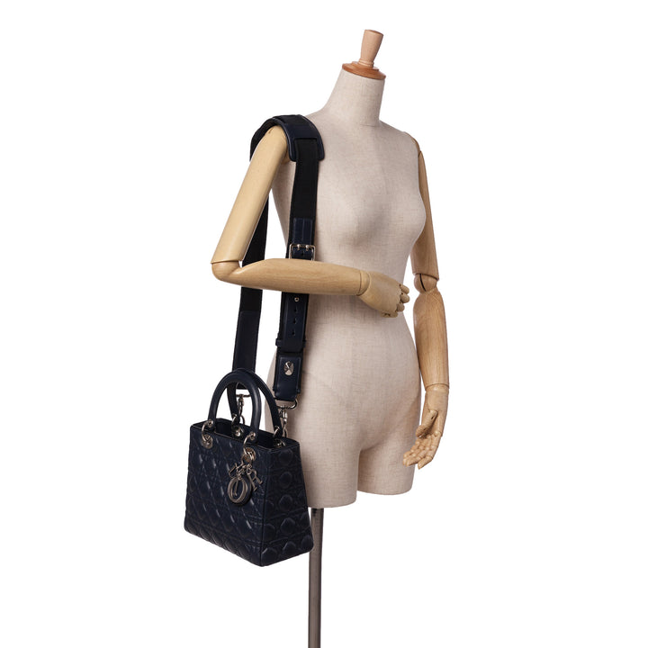 Limited Edition Medium Lambskin Cannage Lady Dior Blue - Gaby Paris