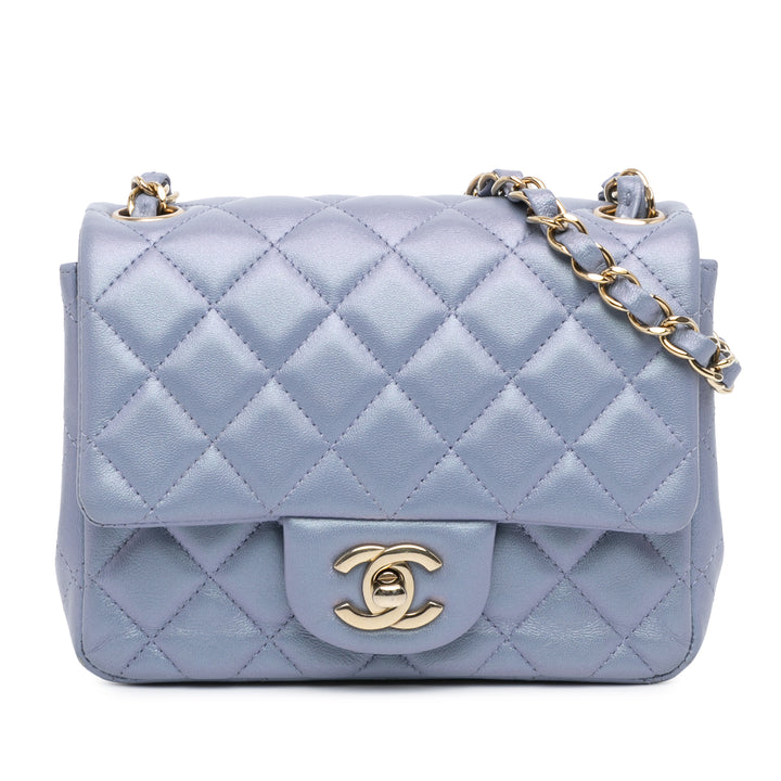 Mini Square Classic Lambskin Single Flap Blue - Gaby Paris