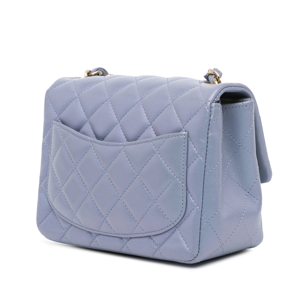 Mini Square Classic Lambskin Single Flap Blue - Gaby Paris