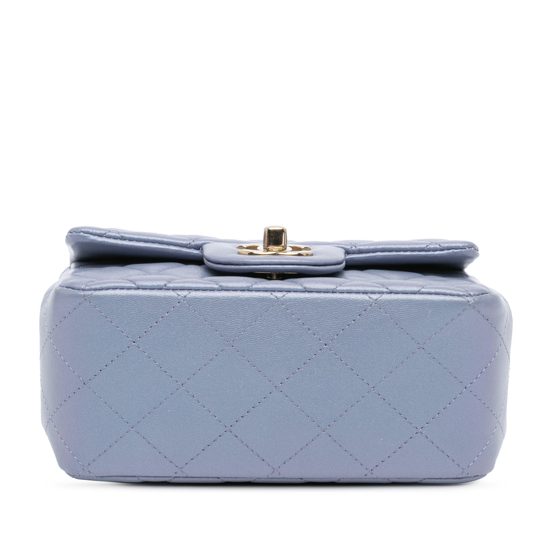 Mini Square Classic Lambskin Single Flap Blue - Gaby Paris