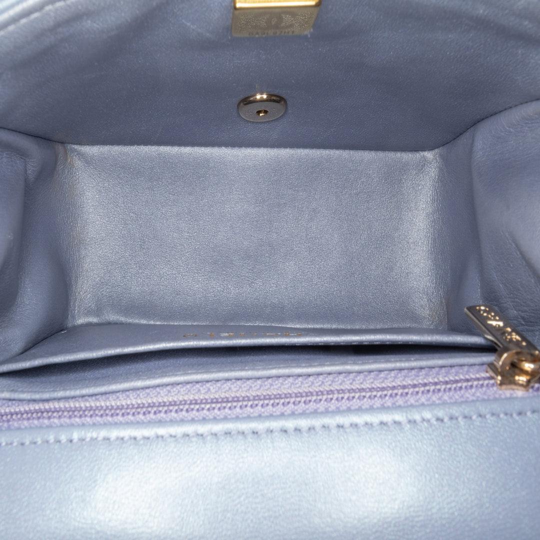 Mini Square Classic Lambskin Single Flap Blue - Gaby Paris