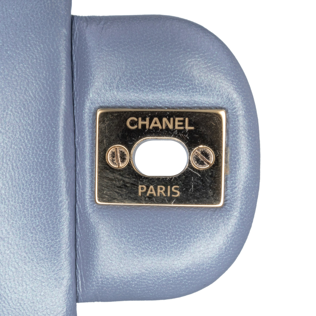 Mini Square Classic Lambskin Single Flap Blue - Gaby Paris