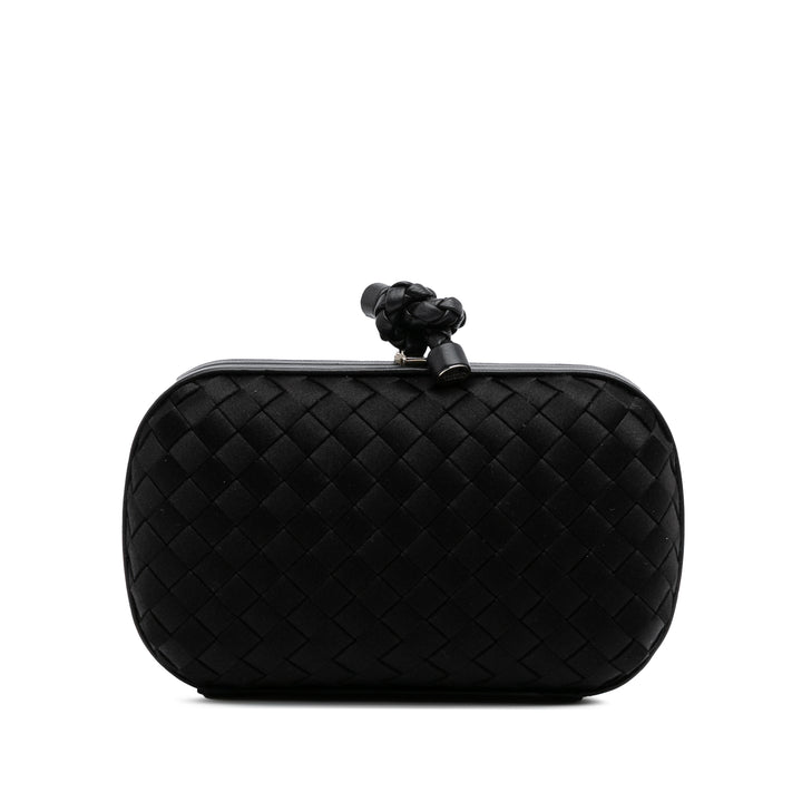 Satin Intrecciato Knot Clutch Black - Gaby Paris