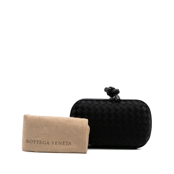 Satin Intrecciato Knot Clutch Black - Gaby Paris