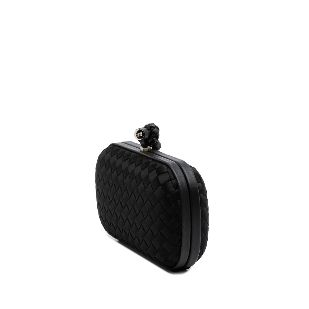 Satin Intrecciato Knot Clutch Black - Gaby Paris