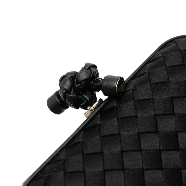 Satin Intrecciato Knot Clutch Black - Gaby Paris