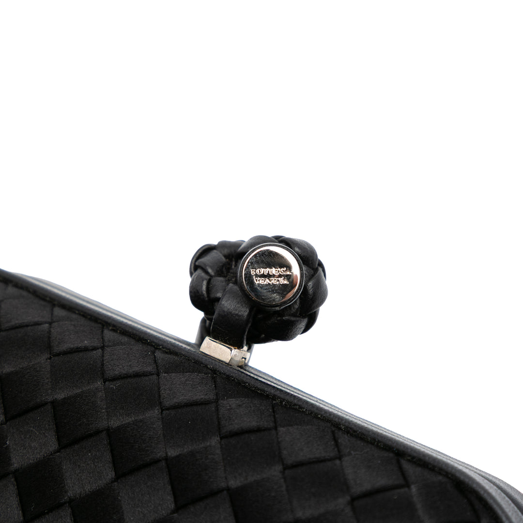 Satin Intrecciato Knot Clutch Black - Gaby Paris