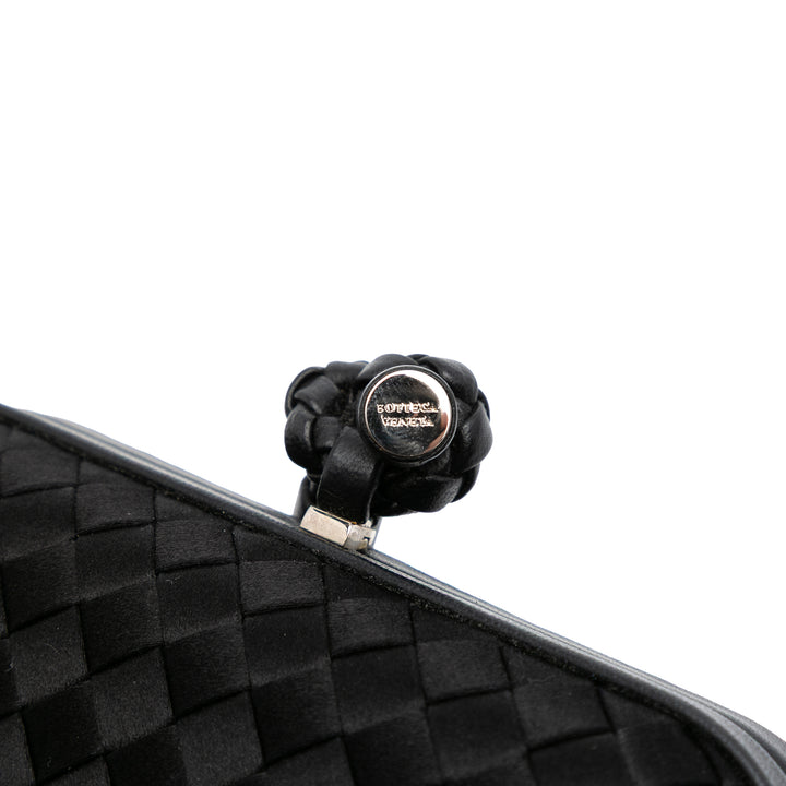 Satin Intrecciato Knot Clutch Black - Gaby Paris