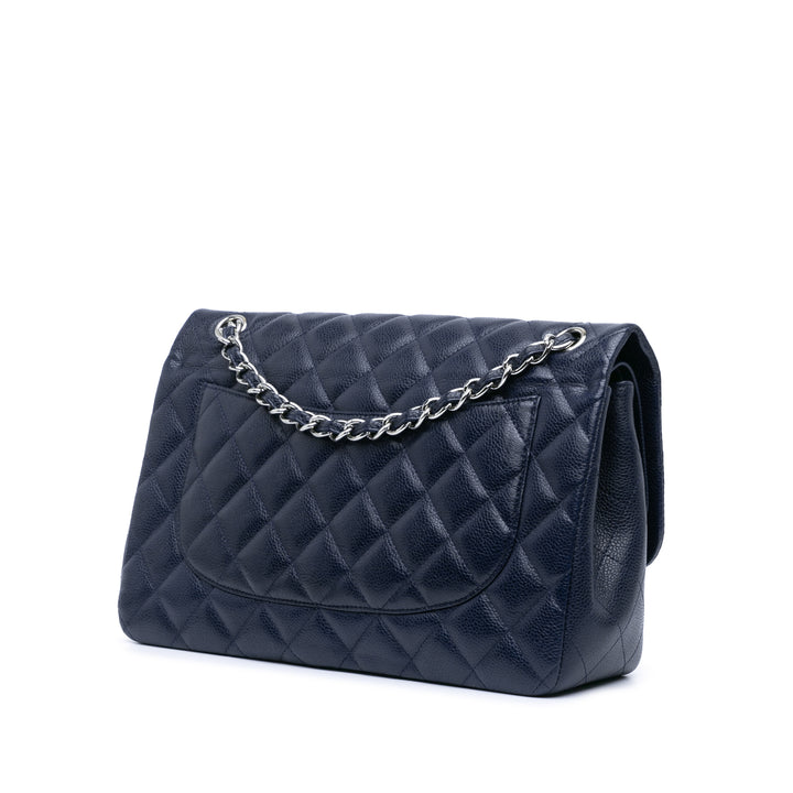 Jumbo Classic Caviar Double Flap Blue - Gaby Paris