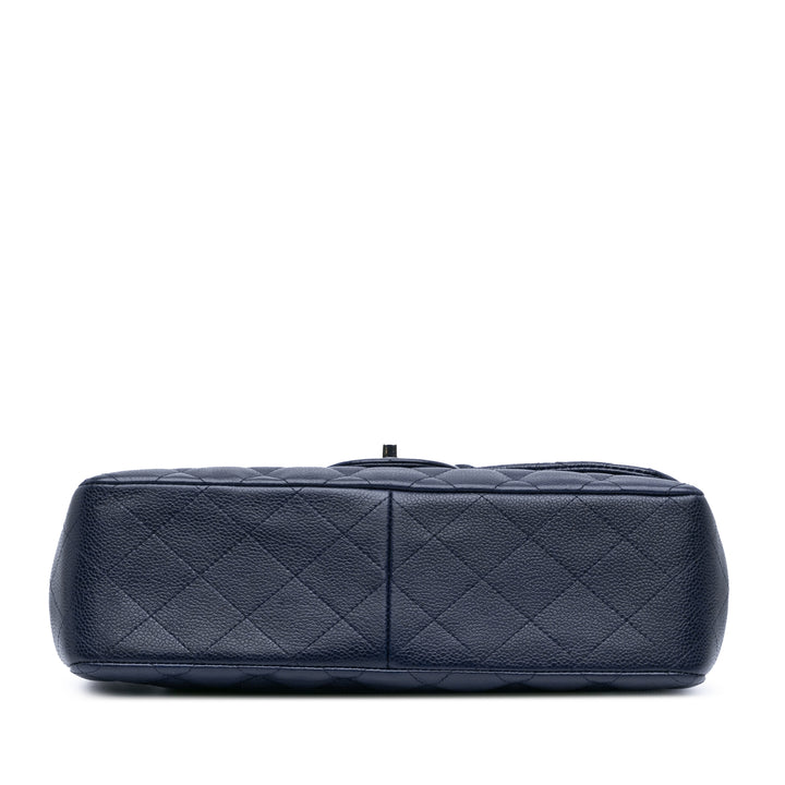 Jumbo Classic Caviar Double Flap Blue - Gaby Paris