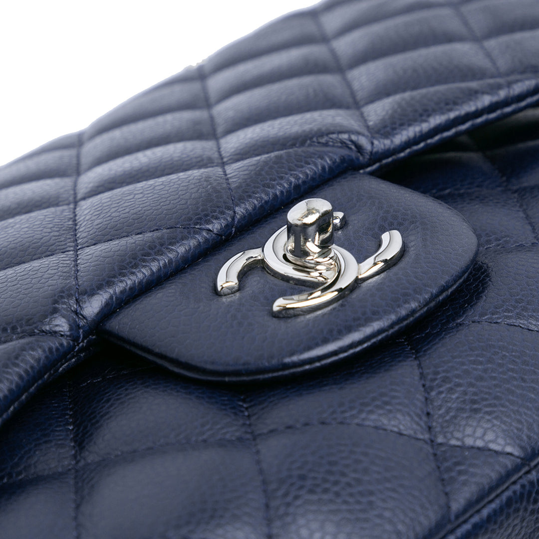 Jumbo Classic Caviar Double Flap Blue - Gaby Paris