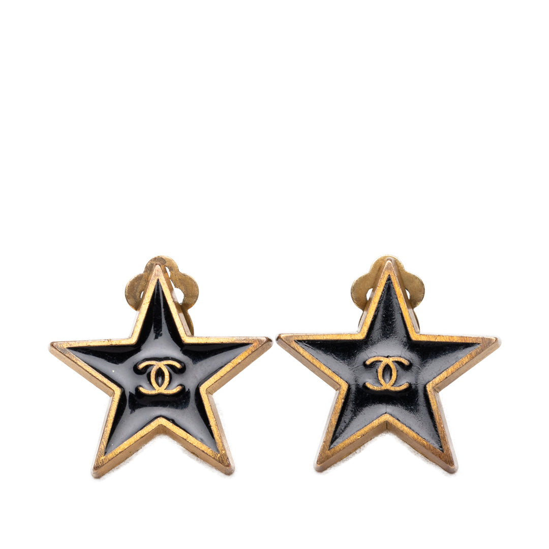 Chanel CC plaqué Émail Star À clip Boucles d'oreilles Métal