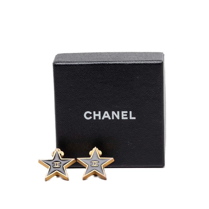 Chanel CC plaqué Émail Star À clip Boucles d'oreilles Métal