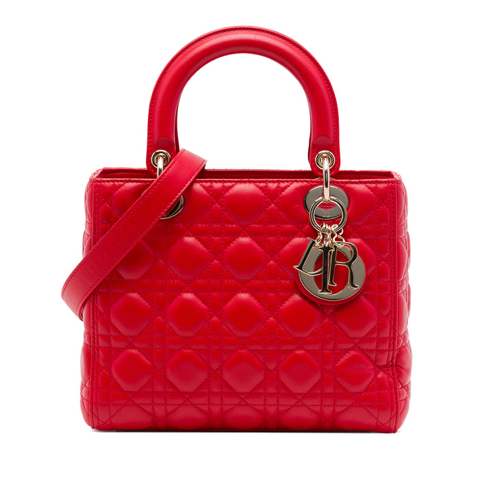 Dior Lady Dior Cannage Moyen Cuir d'agneau Rouge – vue principale – GABY PARIS