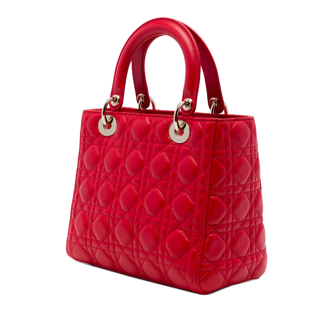 Dior Lady Dior Cannage Moyen Cuir d'agneau Rouge – vue 2 – GABY PARIS