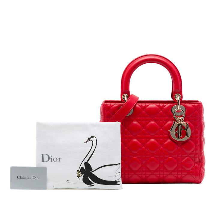 Dior Lady Dior Cannage Moyen Cuir d'agneau Rouge – vue 7 – GABY PARIS