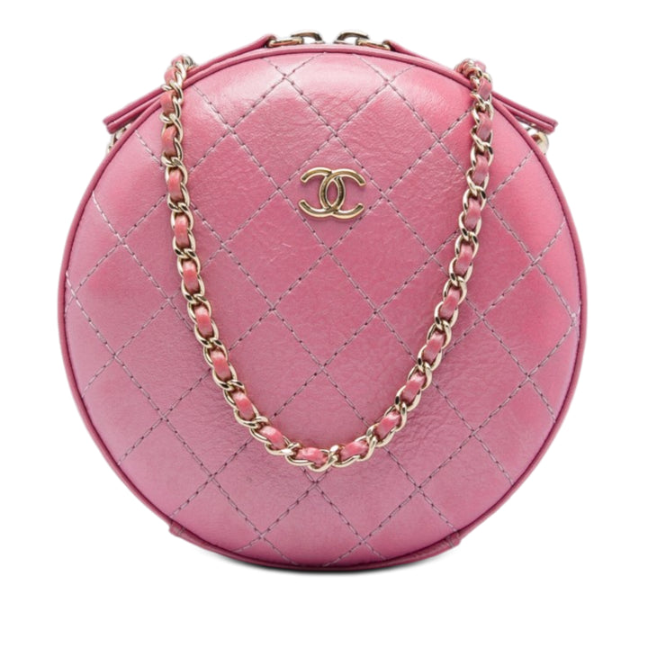Chanel CC Surpiqué Cuir de veau Chain Rond Sac porté croisé