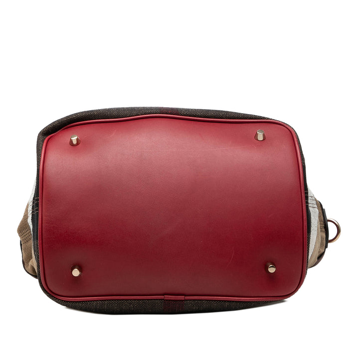 Burberry Medium Mega Check Toile et Cuir de veau grainé Ashby Pompon Bucket Sac