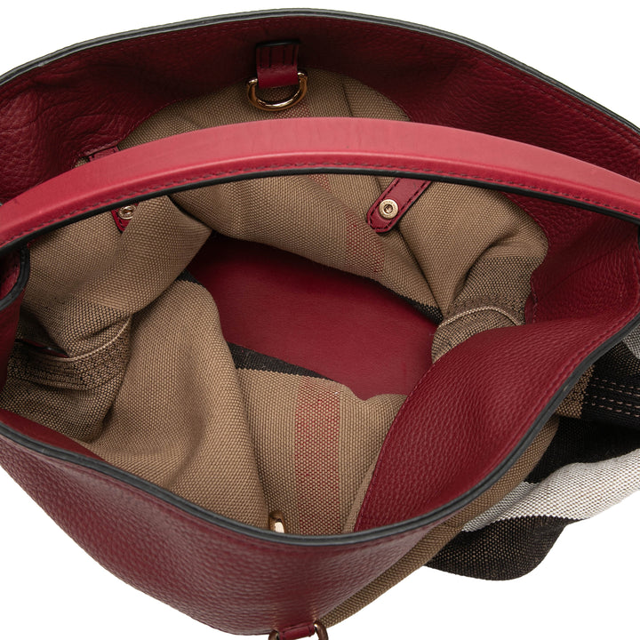 Burberry Medium Mega Check Toile et Cuir de veau grainé Ashby Pompon Bucket Sac