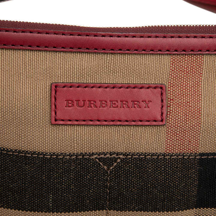 Burberry Medium Mega Check Toile et Cuir de veau grainé Ashby Pompon Bucket Sac