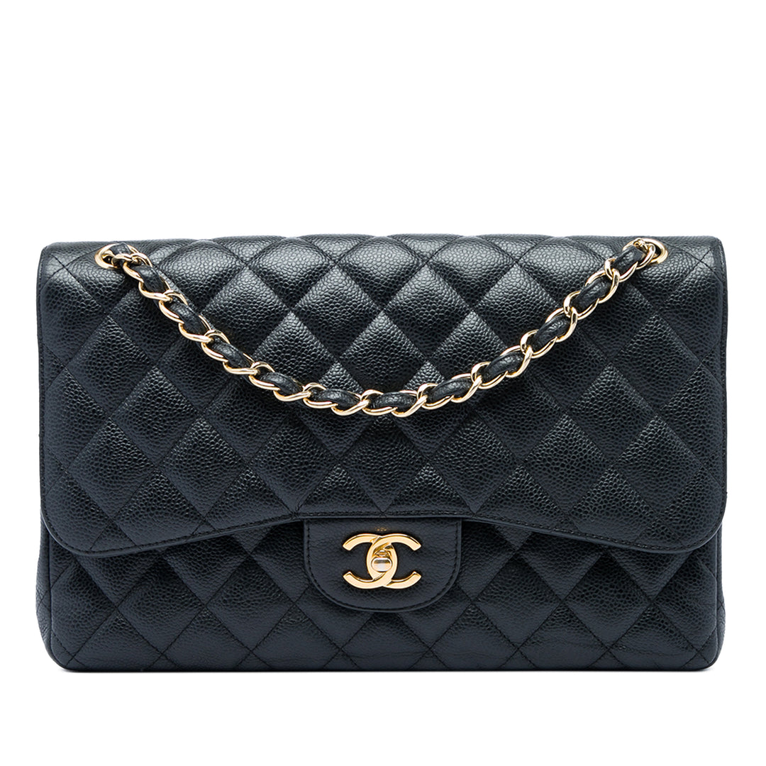 Chanel Sac porté épaule Classic Double rabat Jumbo Cuir caviar Noir – vue principale – GABY PARIS