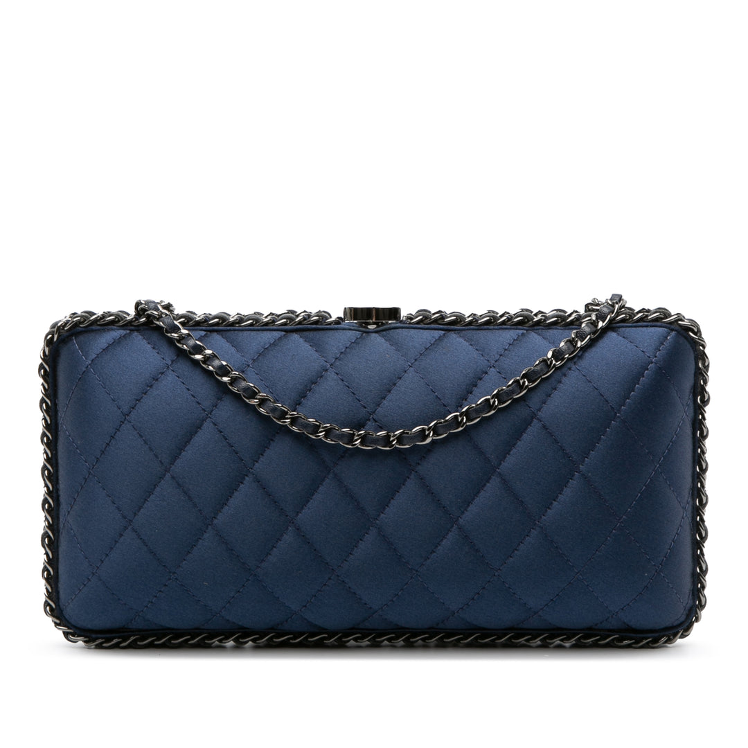 Quilted Satin Chain Around Clutch Blue - Gaby Paris